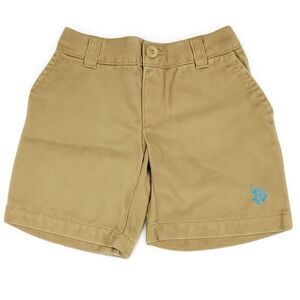 Boys Khaki Chino Shorts Size 2T U.S. Polo Assn. Tan Blue 100% Cotton Blend USED